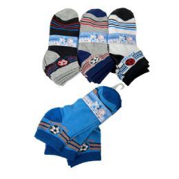 48 Pairs 3pr Boy's Printed Ankle Socks 6-8 Sports - Boys Ankle Sock