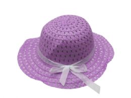 72 Bulk Purple Straw Children's Bonnet Hat
