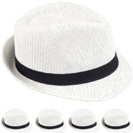 12 of Elegant White Paper Straw Trilby Fedora Hat with Black Band