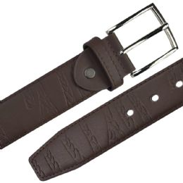 12 Wholesale Mens Leather Belt Unique Patterned Dark Brown Mixed Sizes