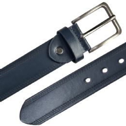 12 Wholesale Belt for Men Navy Blue Leather with Parallel Stitched Pattern Mixed sizes