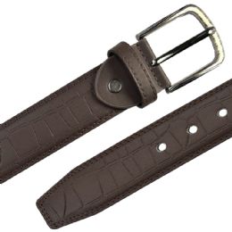 12 pieces Men's Crocodile Pattern Chocolate Brown Leather Belt - Mixed sizes - Mens Belts