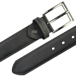 12 pieces Men's Leather Belts Stitched edges Noir Black Mixed sizes - Mens Belts