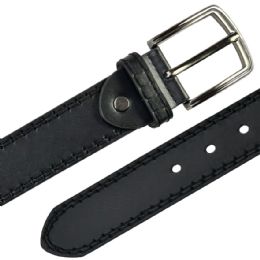 12 pieces Belt for Men Parallel Double Stitched Mat Black Leather Mixed sizes - Mens Belts