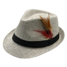36 Pieces Cream Color Trilby Fedora Hat With Feather - Fedoras, Driver Caps & Visor