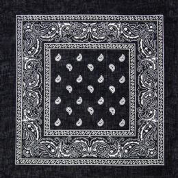 12 of Black Paisley Print Polyester Bandanas