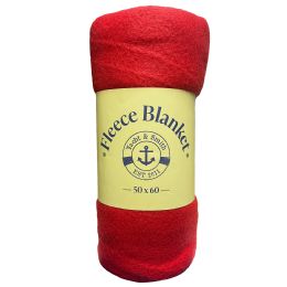 144 Wholesale Yacht & Smith Fleece Blankets Solid Red 50x60 Inches