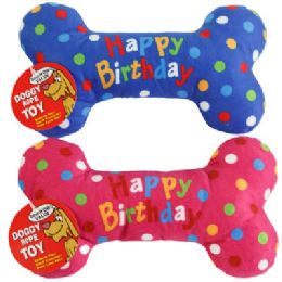 36 of Dog Toy Birthday Plush Bone 9 Inch 2 Colors Hang Tag In Pdq Pink, Blue #p31553