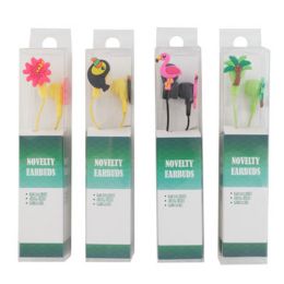 48 of Earbuds Novelty Tropical 4ast 3.5mm Jack Pvc Box/insert Palm Tree/flamingo/toucan/flower