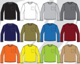 72 Pieces Men's Crew Neck Long Sleeve Wicking Top With Pocket Size M-2xl - Mens T-Shirts