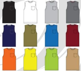 72 Pieces Men's Muscle Tee With Pocket Solid Wicking Top Size M-2xl - Mens T-Shirts