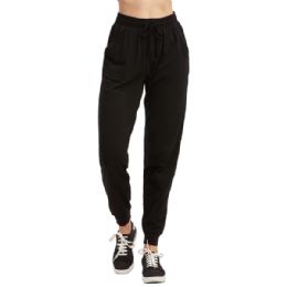 12 Pieces Ladies Single Jersey Cotton Jogger Pants With Pockets In Black Size Small - Womens Pants