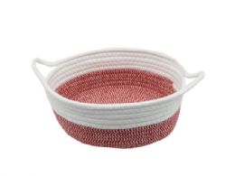 24 Wholesale Assorted Color Round Cotton Basket With Handle