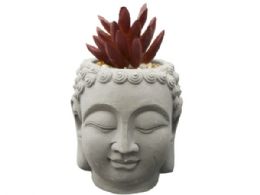 24 of Buddha Head Statue Planter With Fake Plants And Rocks