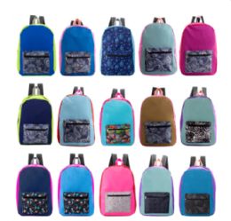 24 of 17" Kids Basic Backpack In Randomly Assorted Solid Colors With Prints