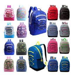 24 of 24 Pack 17" Bungee Deluxe Wholesale Backpack In Assorted Colors