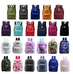 24 of 24 Pack Of 17" Kids Basic Wholesale Backpack In Assorted Colors And Prints