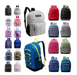 24 of 24 Pack Of 17" Bungee Deluxe And Classic Design Wholesale Backpack In Assorted Colors And Prints