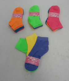 36 Pairs 3 Pair Girl's Ankle Socks 6-8 Neon Solid Color - Boys Crew Sock