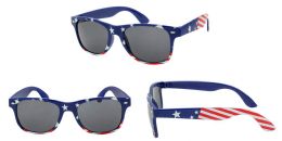 36 Pieces Wayfarer Style Plastic Unisex American Flag Print Sunglasses - 4th Of July