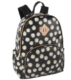 24 Pieces 17-Inch Printed Vinyl Backpack - Daisy Print - Backpacks 15" or Less