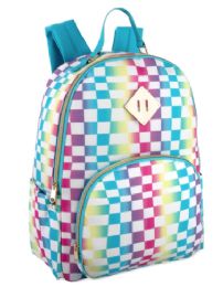 24 Pieces 17" Printed Vinyl Backpack - Rainbow Checkered - Backpacks 15" or Less