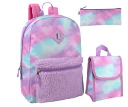 24 Pieces 3-IN-1 Purple Cloud Themed 17-Inch Backpack Set With Lunch Bag & Pencil Case - Backpacks 15" or Less