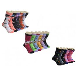360 of Ladies Crew Sock Cat Printed Designs - 9 - 11