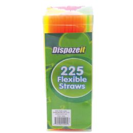 60 pieces Dispozeit Neon Straw 8 In 225 Ct Flexable With Square Dispenser - Pain and Allergy Relief