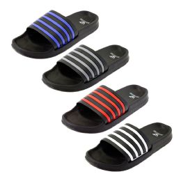 48 Pairs Men's Stripe Slide Assorted - Men's Slippers