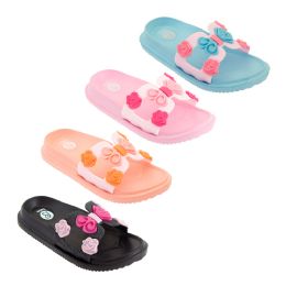 48 Pairs Girl's Floral Slide Assorted - Girls Slippers
