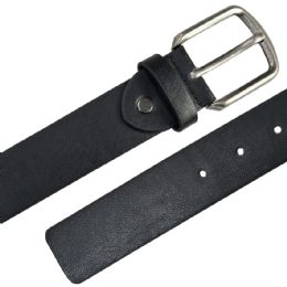 12 Wholesale Leather Belt for Men Plain Black color with Square Tip Mixed sizes
