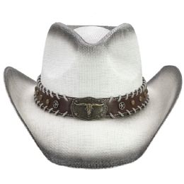 12 of High Quality Paper Straw Black Shade Western Cowboy Hat with Bull Leather Laced Edge Band