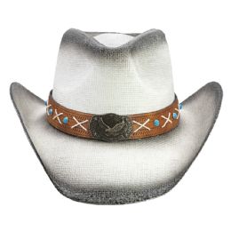 12 of Black Shade Paper Straw Cowboy Hat with Eagle Style Lace Leather Band