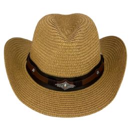 12 of Adjustable Unisex Paper Straw Cowboy Hat with Bull Band