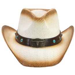 12 of Paper Straw Brown Shade Bull Stitched Band Western Cowboy Hat