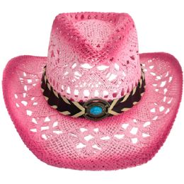 12 of Pink Cowboy Hat with Turquoise Beaded Laced Band