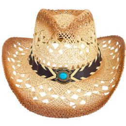 12 of Brown Cowboy Hat with Turquoise Beaded Laced Band