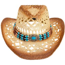 12 of Turquoise Beaded Band Brown Cowboy Hat