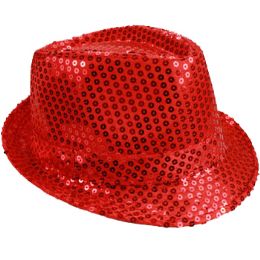 12 of Sparkling Red Sequin Trilby Fedora Hat