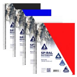 24 Wholesale Poly Cover 3 Subject Notebook 120 Shts W/4 Pockets, Wide Ruled Asst. Colors