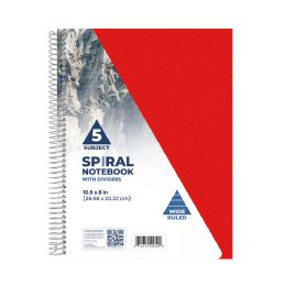 24 Wholesale 5 Subject Notebook - Wide Ruled, Asst. Colors, Size: 10.5 X 8, 150 Pages,