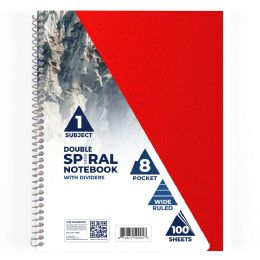 36 Wholesale 1-Subject Spiral Notebook - 8pocket Dividers, 9 X 11 Inches, Durable Poly Cover, Assorted Colors, Wide-ruled, 100 Sheets