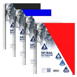 24 Wholesale 3-Subject Spiral Notebook - 6 Pocket Dividers, 9 X 11 Inches, Durable Poly Cover, Assorted Colors, Wide-ruled, 150 Sheets