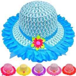 12 of Baby Kid's Girl Daisy Straw Sun Summer Hat Set Assorted With Frills