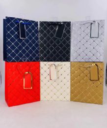 144 Wholesale Emboss Solid Colors Gift Bags With Gold Line