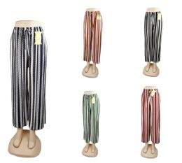 96 Pieces Womens Tie Front Striped Patterned Pants - Womens Pants