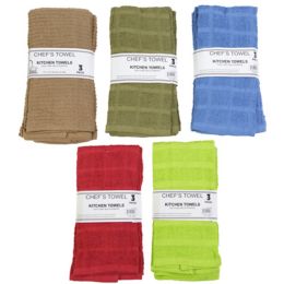 48 Wholesale Kitchen Towels 3pk 15x25 Assorted Colors