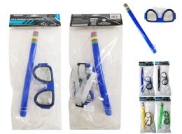72 Pieces 2-Piece Snorkel & Swim Goggles Set In Blue, Black, Yellow, And Green - Water Sports