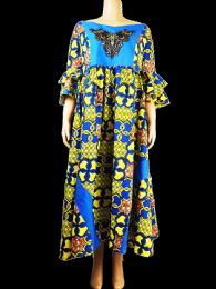 48 Pieces Women's Flower Decal Dashiki Dress With Ruffle Sleeves - Womens Sundresses & Fashion
